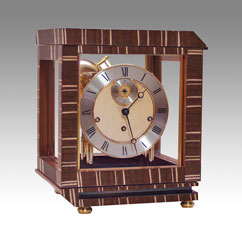 Mantel clock, Art.337/1 walnut wood with ruled walnut, with silver round dial - with Westminster melody on bells